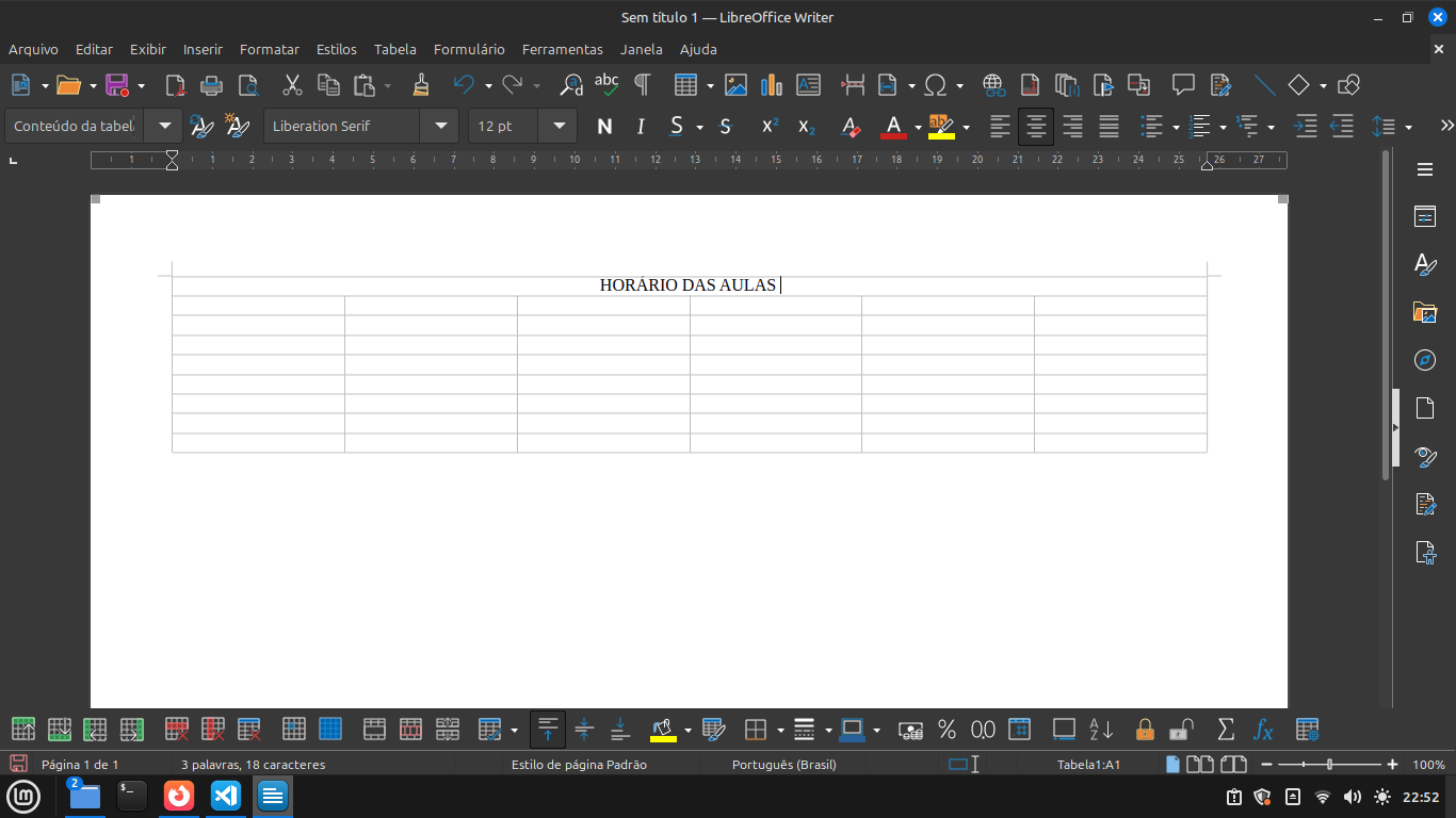 Tabela no Write