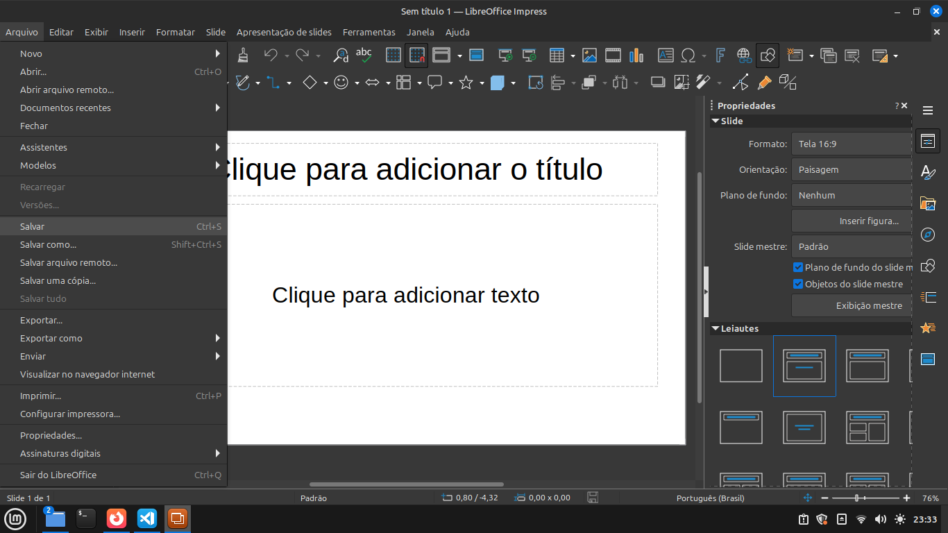 Apresentação no Libre Office Impress
