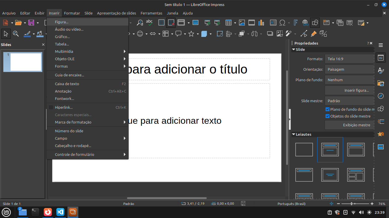 Apresentação no Libre Office Impress