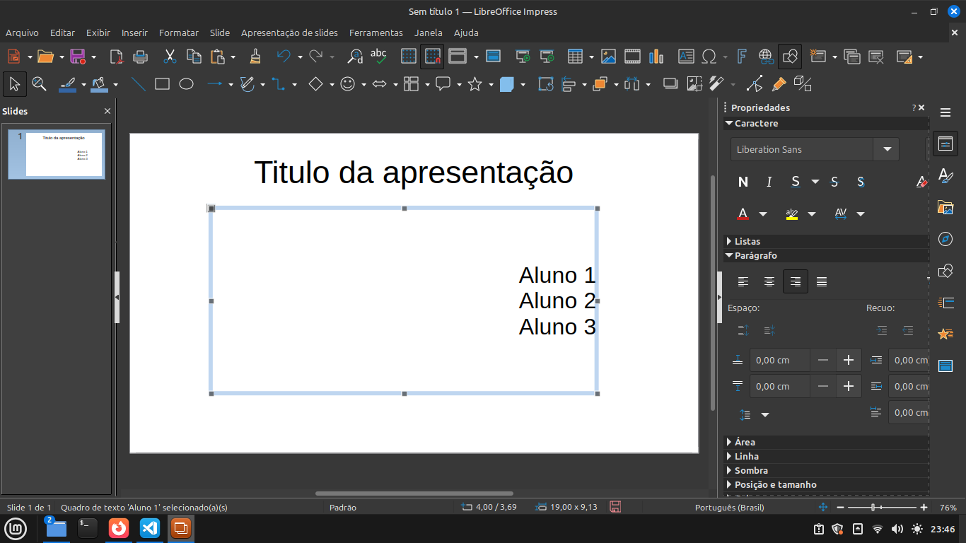 Apresentação no Libre Office Impress